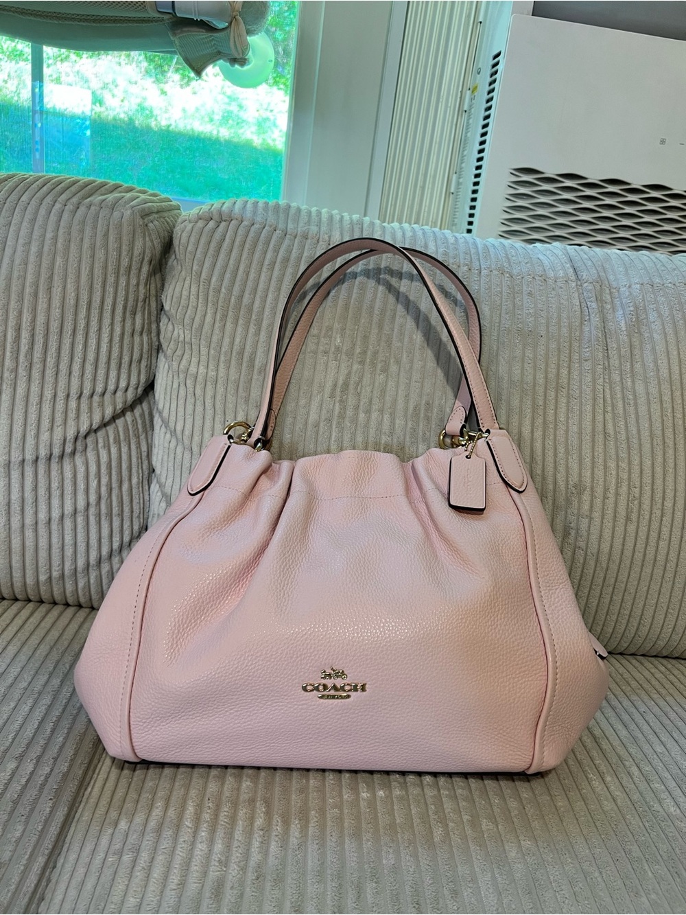 Coach Pebbled Leather Shoulder Bag in Light Pink with Gold Hardware
